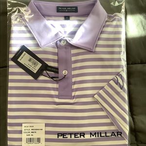 Peter Millar Men’s Tailored Fit Polo Shirt NWT Lavender Striped